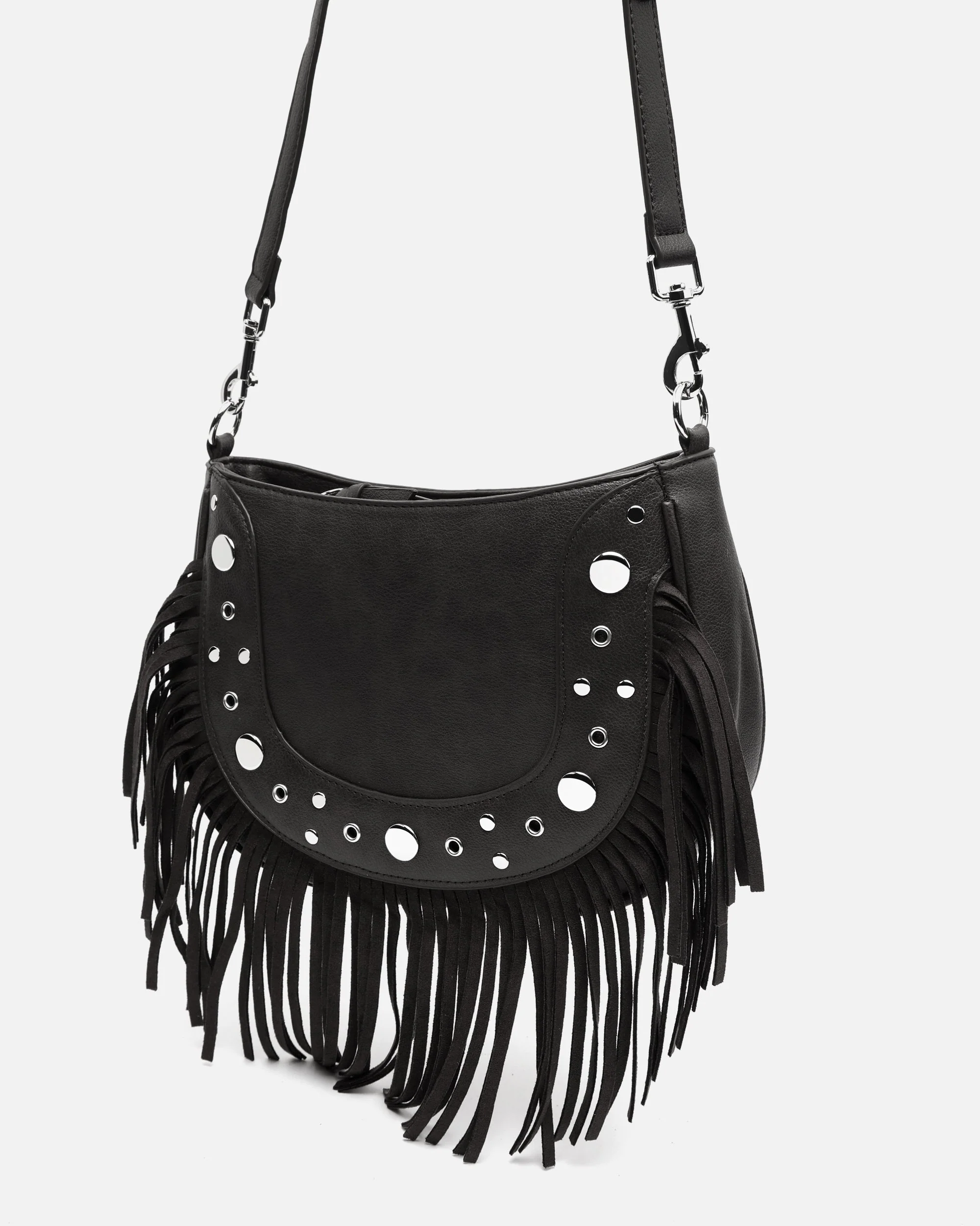 Catrina bolso de hombro con asa bandolera extraíble con detalles metálicos y flecos - Image 3