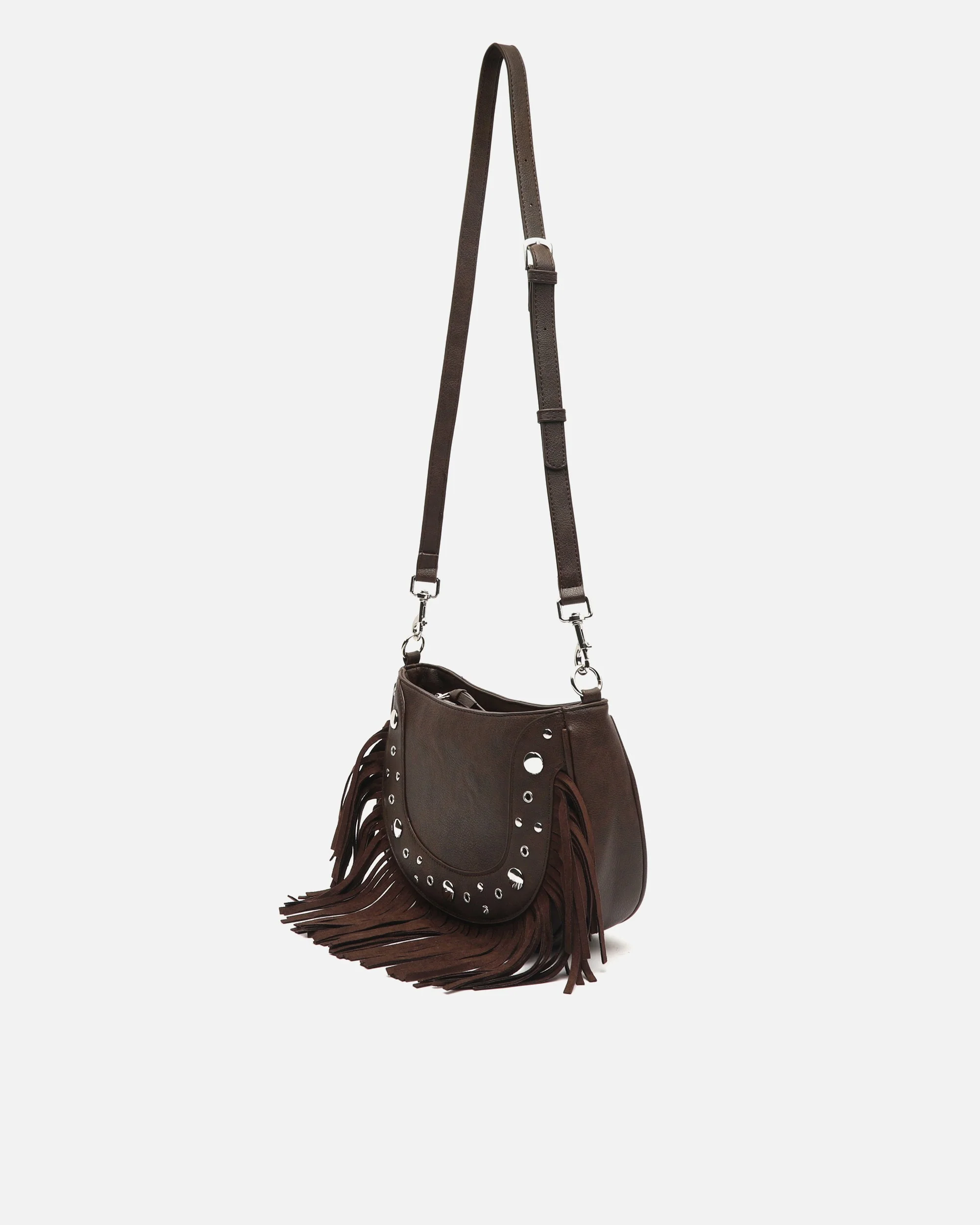 Catrina bolso de hombro con asa bandolera extraíble con detalles metálicos y flecos - Image 7