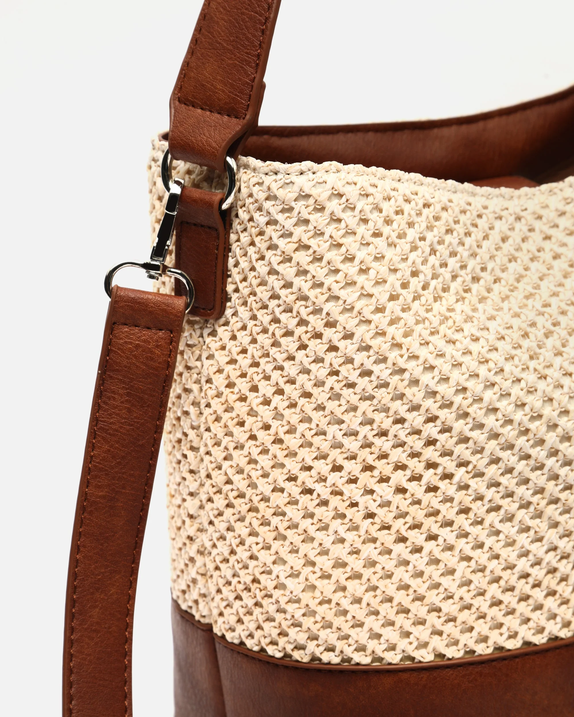 Esteni bolso de hombro pequeño efecto rafia con asa bandolera extraíble ED. - Image 5